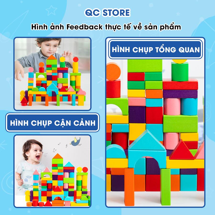 Đồ chơi xếp hình khối bằng gỗ bộ xếp hình xây dựng nhiều màu sắc 100 chi tiết cho bé QC Store-duoc-ban-tai-QC Store