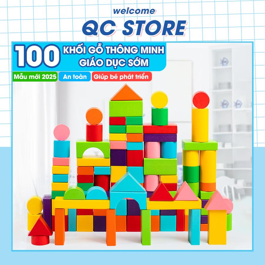 Đồ chơi xếp hình khối bằng gỗ bộ xếp hình xây dựng nhiều màu sắc 100 chi tiết cho bé QC Store-duoc-ban-tai-QC Store