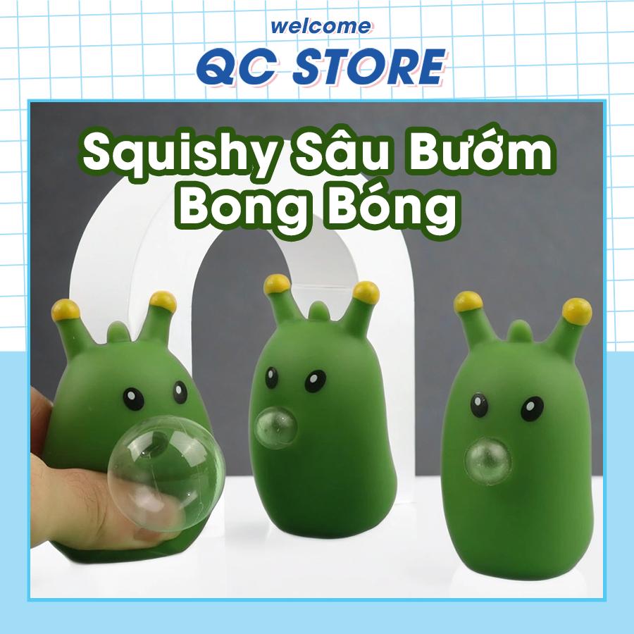 Đồ chơi Squishy Sâu bướm xanh bong bóng bóp xả stress siêu mềm cute đáng yêu QC Store-duoc-ban-tai-QC Store