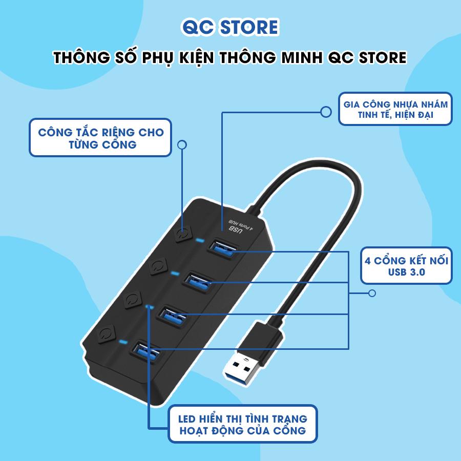 Bộ Chia 7 Cổng 4 cổng USB 3.0 2.0 Hub mở rộng cho máy tính tốc độ cao có công tắc LED QC Store-duoc-ban-tai-QC Store