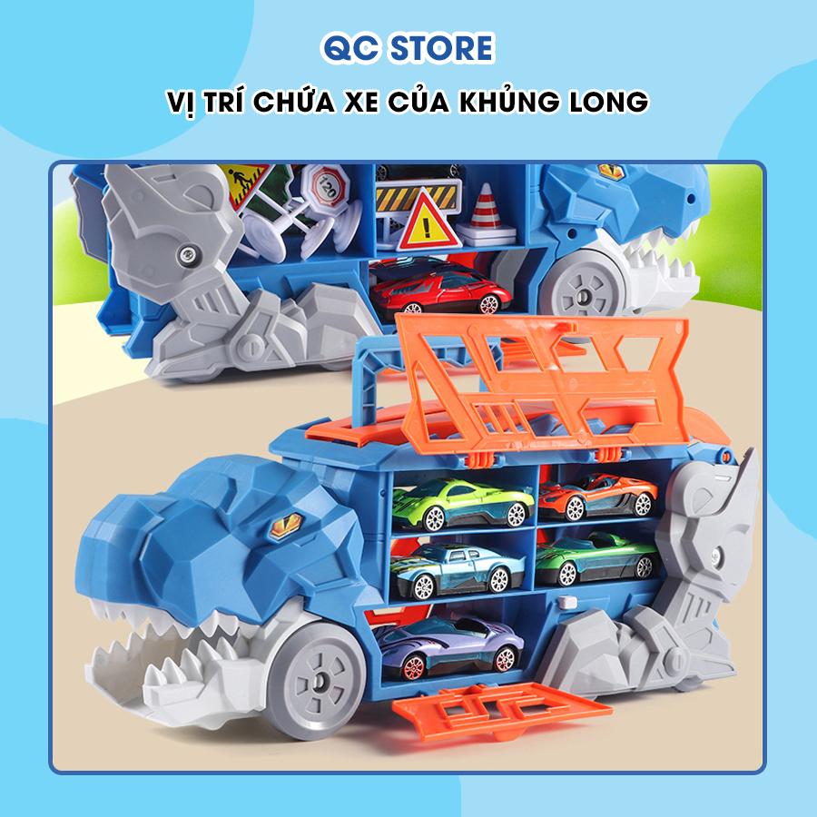 Ô tô khủng long đồ chơi nuốt xe biến hình đường đua cho bé tặng 4 xe kim loại giá rẻ QC Store-duoc-ban-tai-QC Store