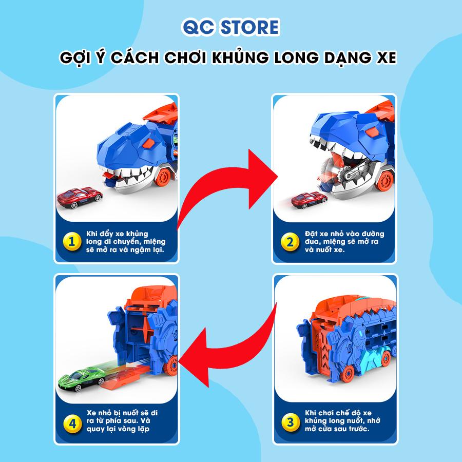 Xe khủng long đồ chơi nuốt ô tô biến hình đường đua cho bé tặng 4 xe kim loại giá rẻ QC Store-duoc-ban-tai-QC Store