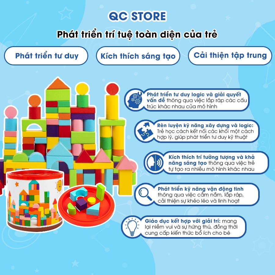 Đồ chơi xếp hình khối bằng gỗ bộ xếp hình xây dựng nhiều màu sắc 100 chi tiết cho bé QC Store-duoc-ban-tai-QC Store