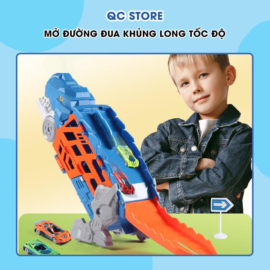 Ô tô khủng long đồ chơi nuốt xe biến hình đường đua cho bé tặng 4 xe kim loại giá rẻ QC Store-duoc-ban-tai-QC Store