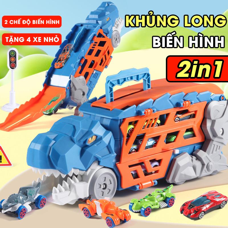 Ô tô khủng long đồ chơi nuốt xe biến hình đường đua cho bé tặng 4 xe kim loại giá rẻ QC Store-duoc-ban-tai-QC Store