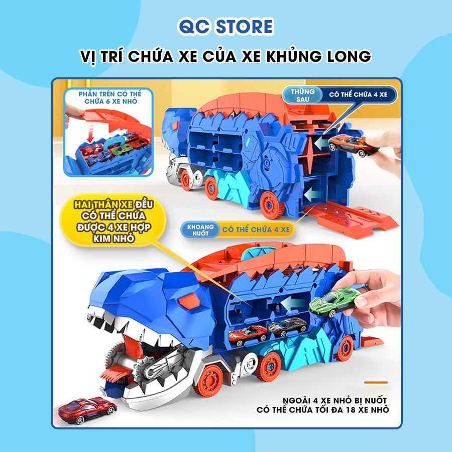 Xe khủng long đồ chơi nuốt ô tô biến hình đường đua cho bé tặng 4 xe kim loại giá rẻ QC Store-duoc-ban-tai-QC Store