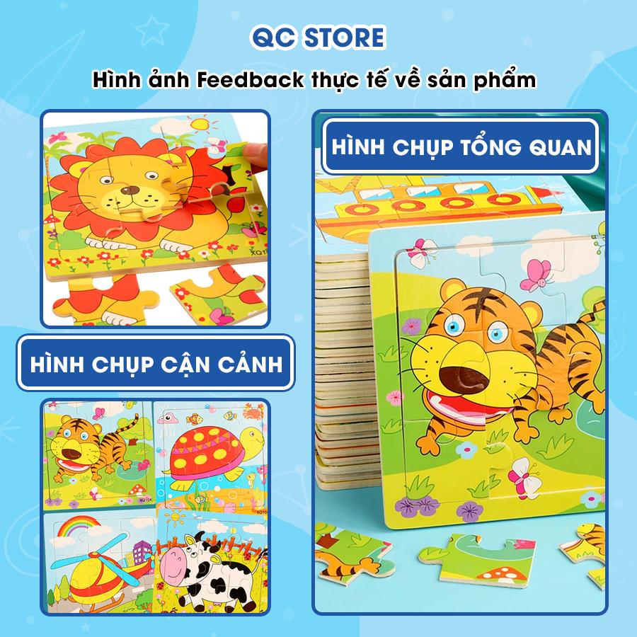 Tranh ghép hình 9 miếng loại lớn 15x15cm in hình ngộ nghĩnh bằng gỗ cho bé, đồ chơi xếp hình 9 miếng QC Store-duoc-ban-tai-QC Store