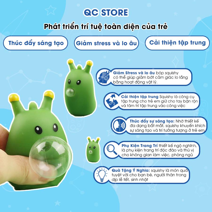 Đồ chơi Squishy Sâu bướm xanh bong bóng bóp xả stress siêu mềm cute đáng yêu QC Store-duoc-ban-tai-QC Store