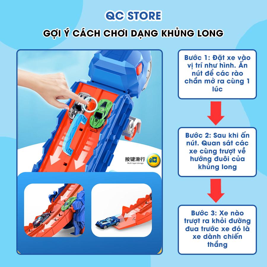 Xe khủng long đồ chơi nuốt ô tô biến hình đường đua cho bé tặng 4 xe kim loại giá rẻ QC Store-duoc-ban-tai-QC Store