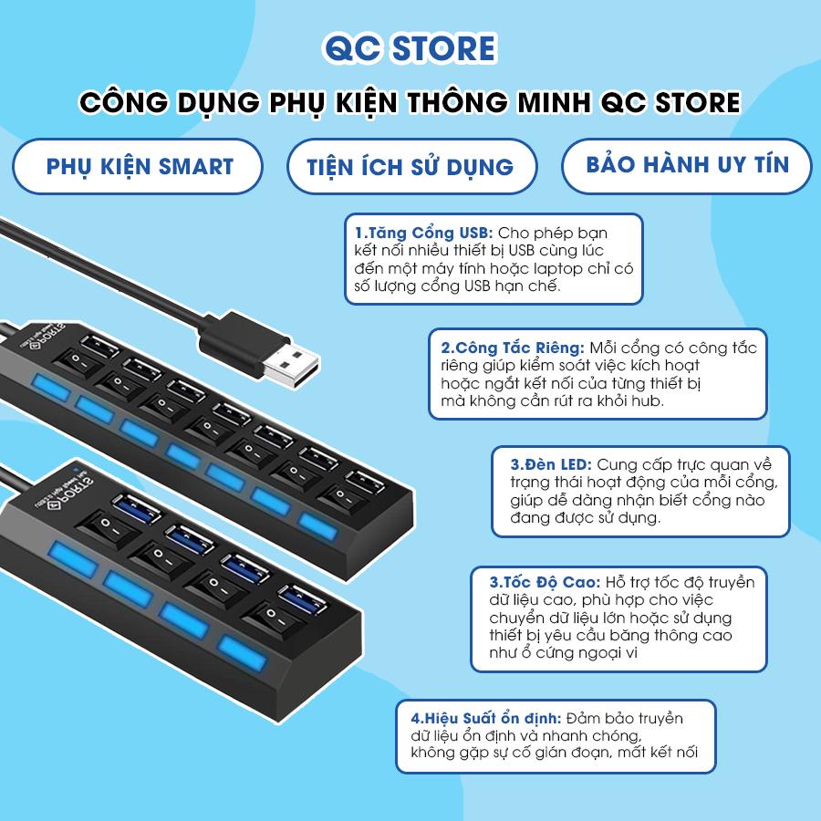 Hub USB chia cổng chuyển đổi 2.0 4 7in1/ 4in1 bộ chia USB có công tắc đèn LED máy tính laptop bàn phím chuột QC Store-duoc-ban-tai-QC Store