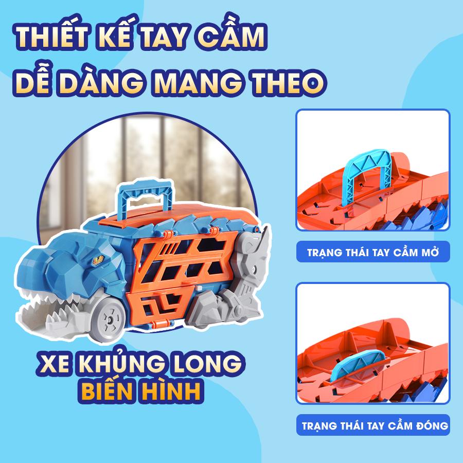 Ô tô khủng long đồ chơi nuốt xe biến hình đường đua cho bé tặng 4 xe kim loại giá rẻ QC Store-duoc-ban-tai-QC Store