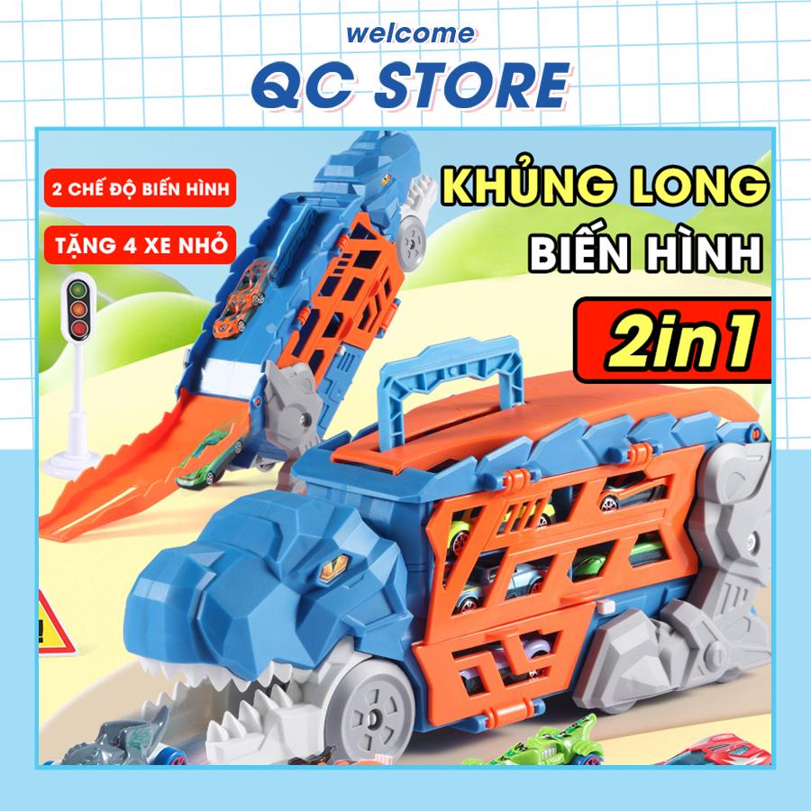 Ô tô khủng long đồ chơi nuốt xe biến hình đường đua cho bé tặng 4 xe kim loại giá rẻ QC Store-duoc-ban-tai-QC Store