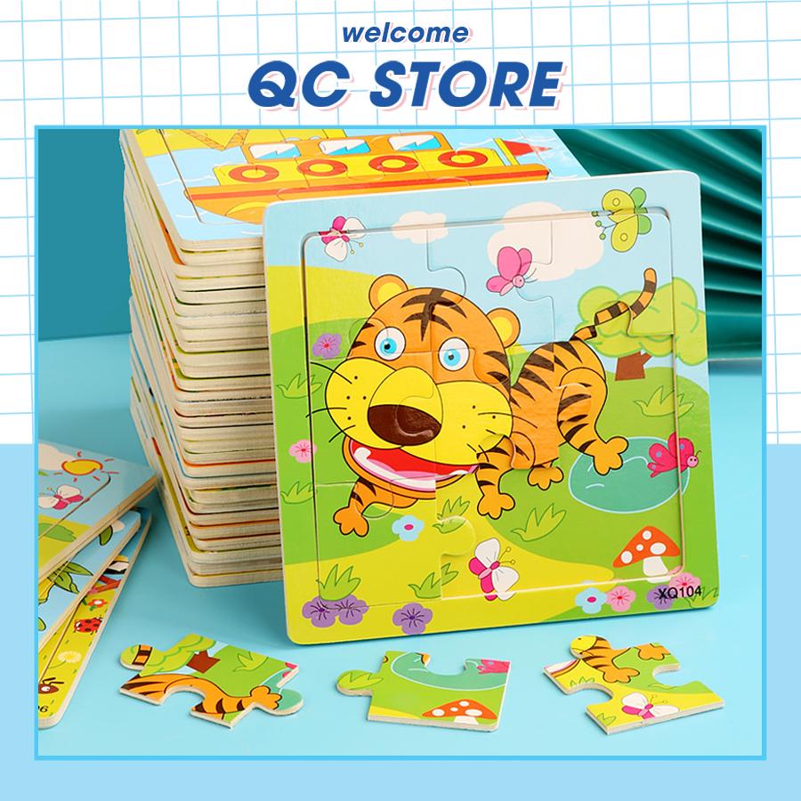 Tranh ghép hình 9 miếng loại lớn 15x15cm in hình ngộ nghĩnh bằng gỗ cho bé, đồ chơi xếp hình 9 miếng QC Store-duoc-ban-tai-QC Store